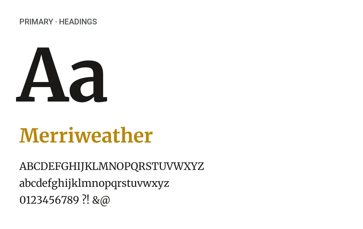 Primary typeface Merriweather, for headings: alphabet sample