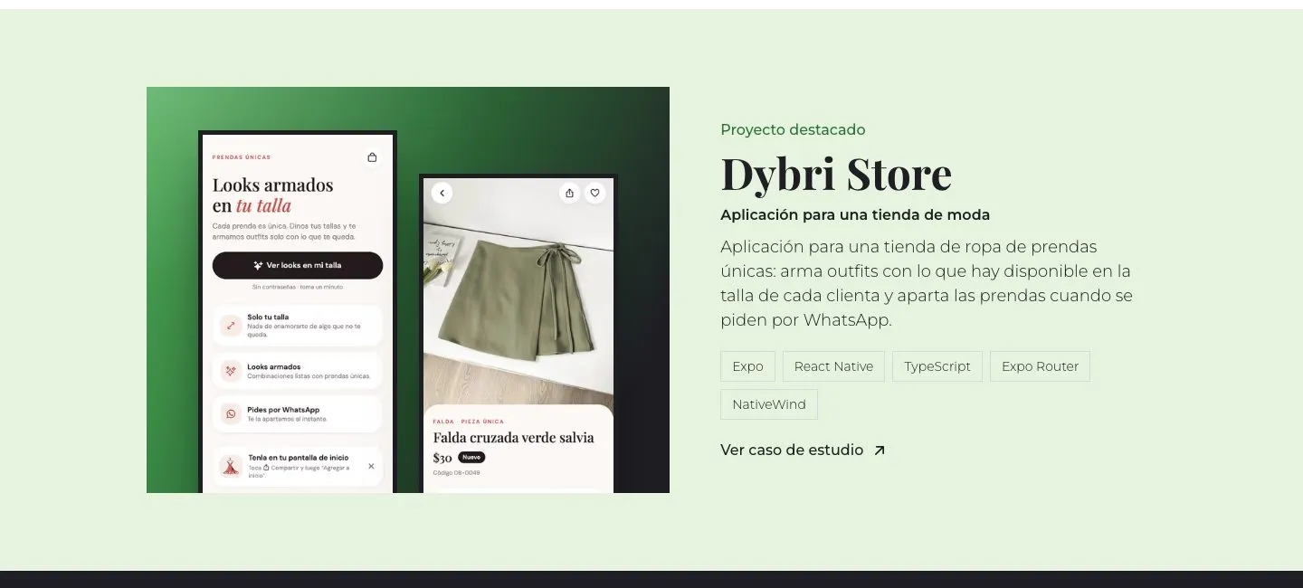 Proyecto destacado Dybri Store: aplicación para una tienda de moda, con sus tecnologías